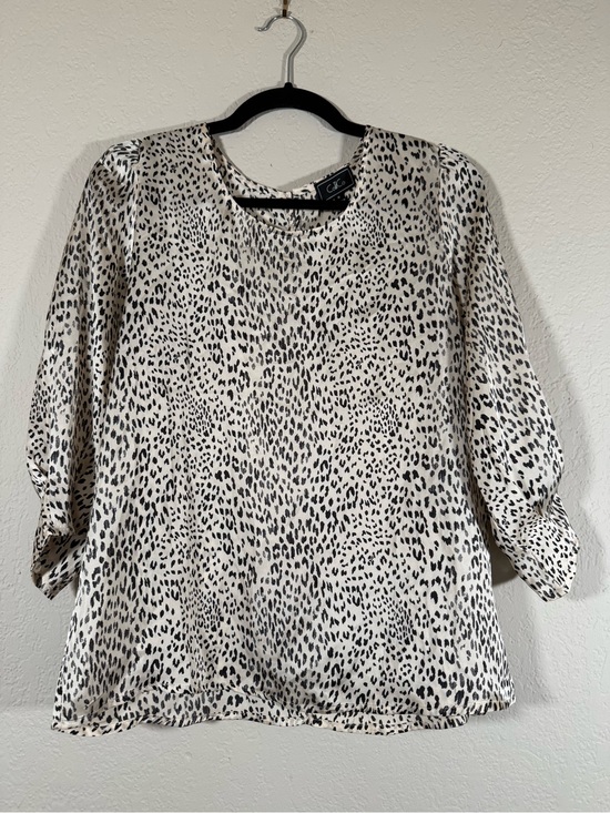 None Tops - Leopard Satin Cream Leopard Cheetah Print Blouse Women's Medium